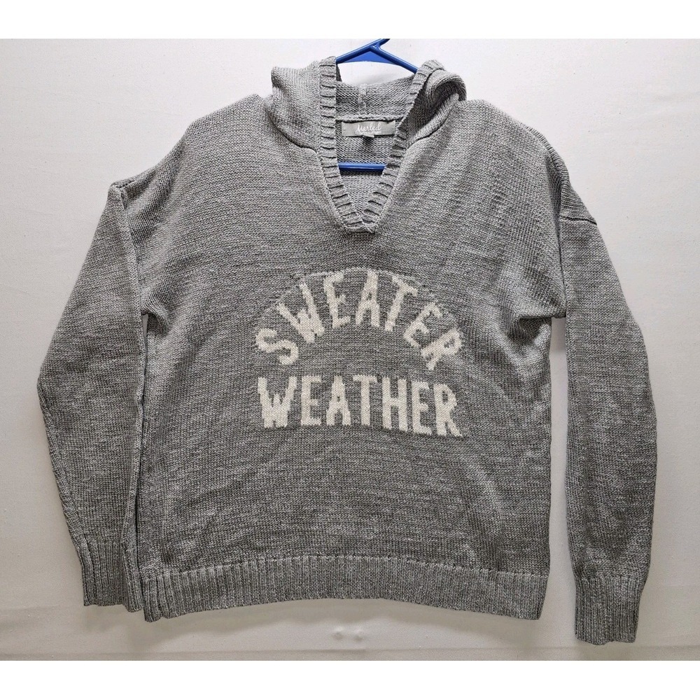 Marled Reunited Clothing M Womens Sweater Gray Chunky‎ Knit Hood Cozy